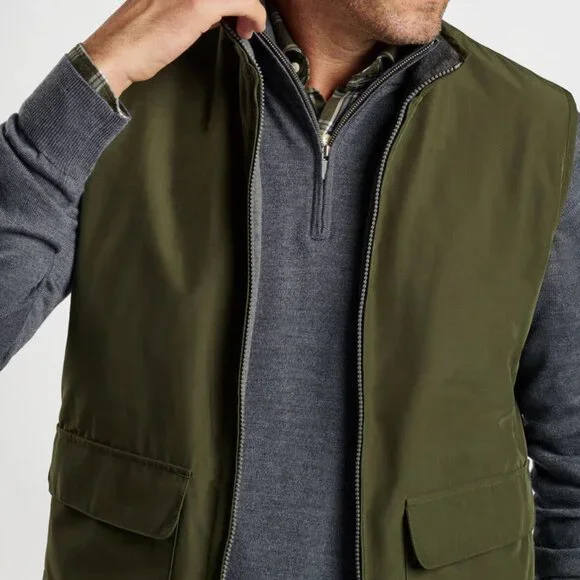 Peter Millar Dark Olive Brentwood Reversible Fleece Vest MF24Z26 NWOT Green Gray